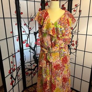 Womens Size 20W Floral Wrap Multicolor Lined Dress